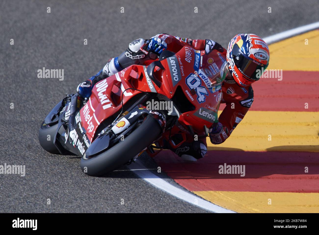 Andrea Dovizioso (4) of Italy and Ducati Teamduring free practice of the Gran Premio Michellin de Aragon of world championship of MotoGP at Motorland Aragon Circuit on September 20, 2019 in Alcaniz, Spain. (Photo by Jose Breton/Pics Action/NurPhoto) Stock Photo