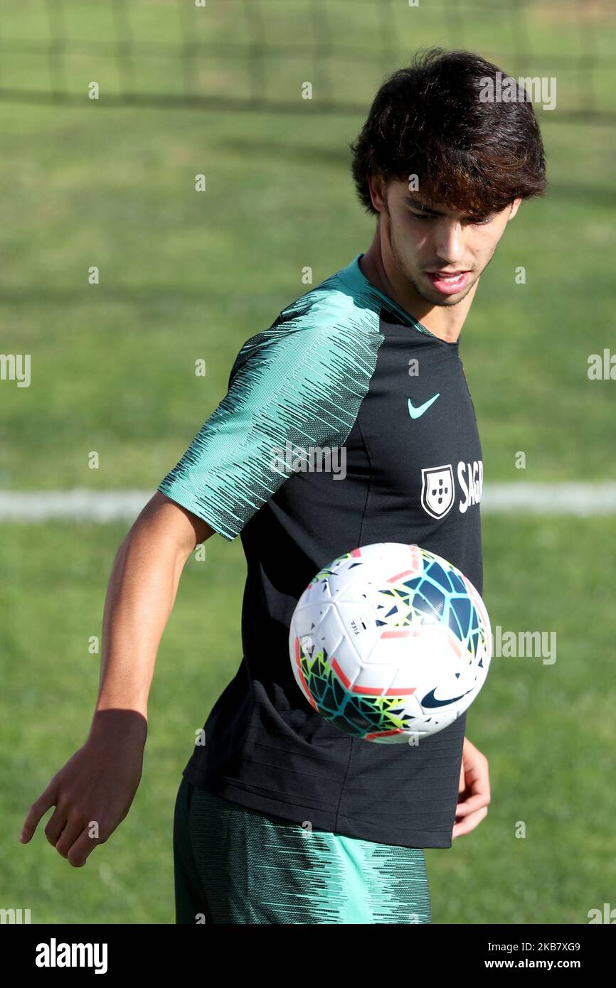 Portugal's forward Joao Felix in action during a training session at Cidade do Futebol (Football City) training camp in Oeiras, outskirts of Lisbon, Portugal, on October 8, 2019, ahead of the UEFA EURO 2020 qualifier matches against Luxembourg and Ukraine. (Photo by Pedro FiÃºza/NurPhoto) Stock Photo