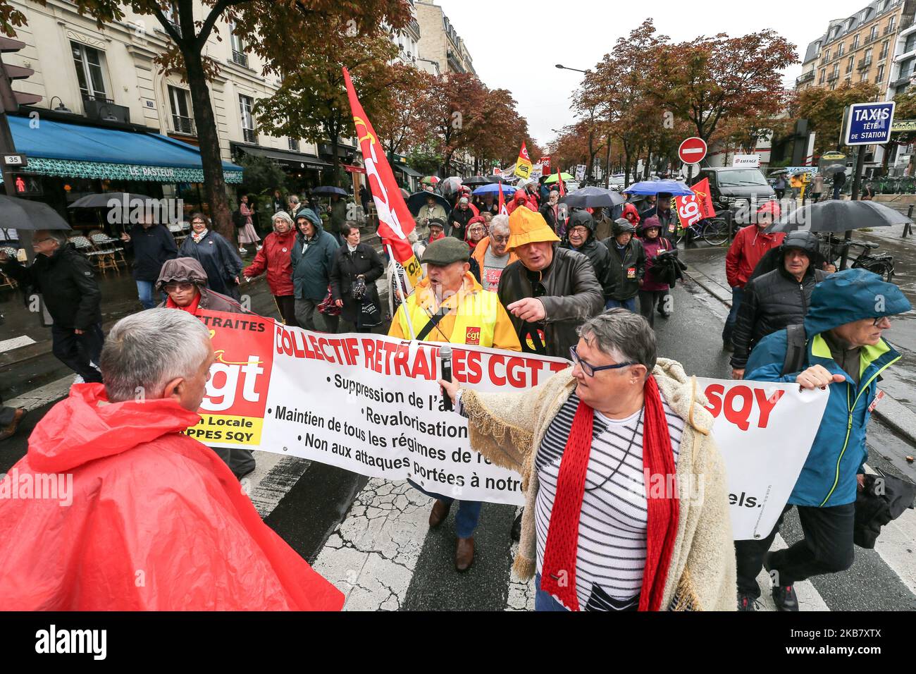 Retirees rally in Paris on October 8, 2019, to protest against proposed pension reforms. The government pension reforms aims to simplify the current system, with a standardised pension plan rather than the current version, which has 42 different schemes. (Photo by Michel Stoupak/NurPhoto) Stock Photo