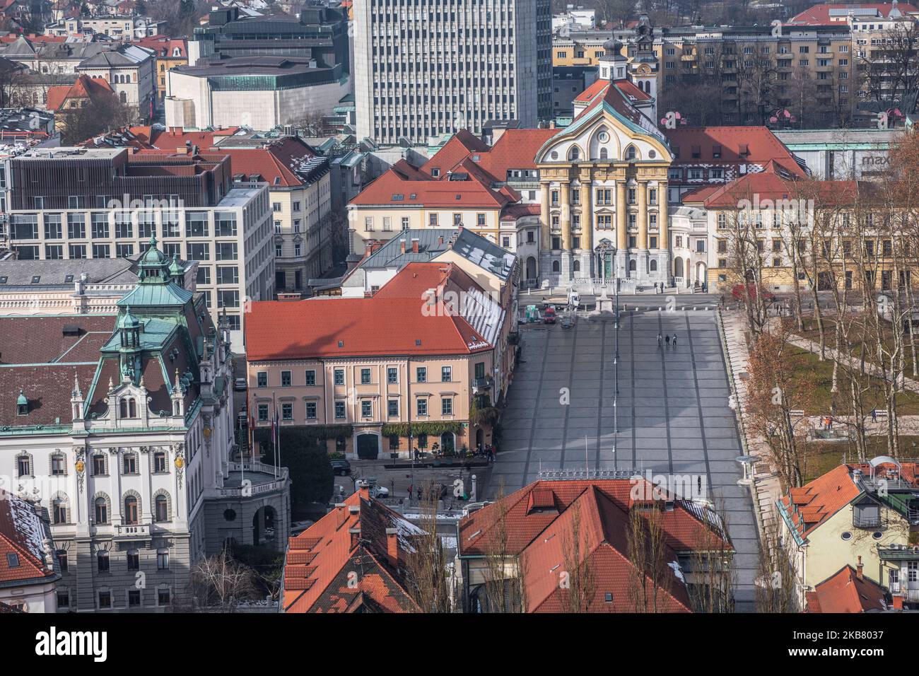 Ljubljana: Panoramic view of Congress Square (Kongresni trg). Slovenia Stock Photo