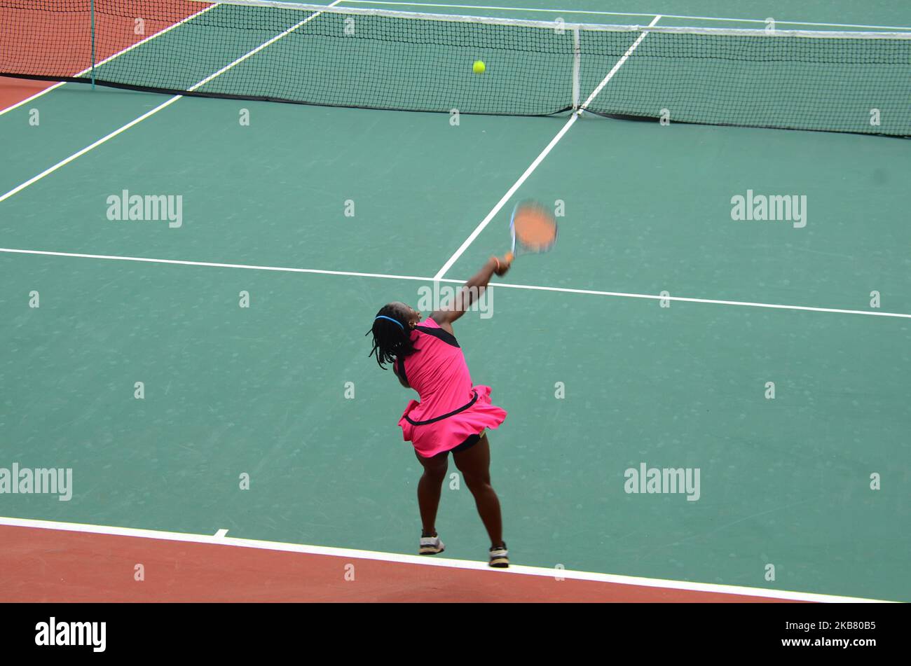 Blessing Samuel (NGA) plays against Peace Udoh (NGA) during their 1R Qualifying match at Lagos Open 2019 on 7th October 2019 in Lagos, Nigeria. (Photo by Olukayode Jaiyeola/NurPhoto) Stock Photo