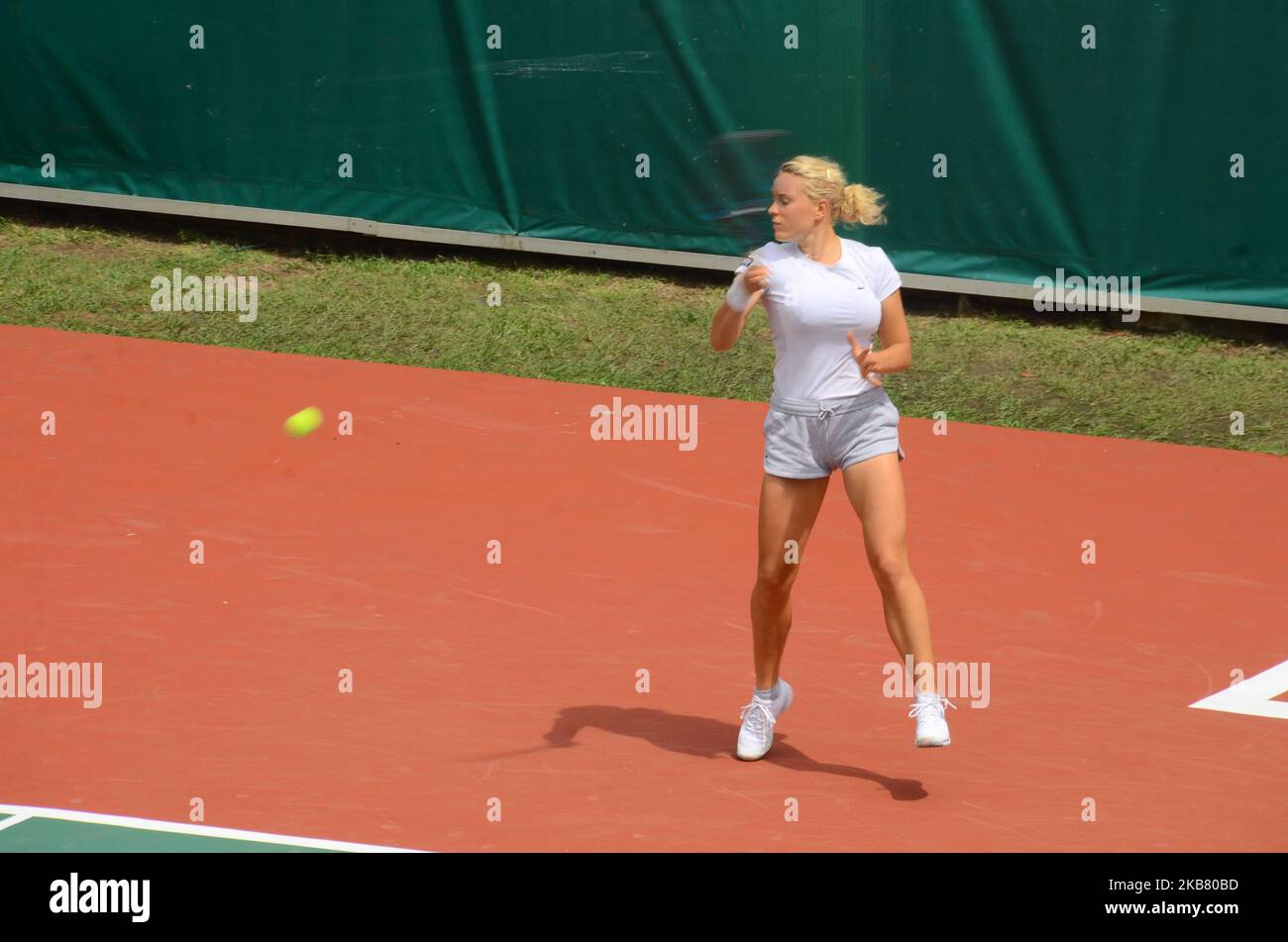 Carla Touly (FRA) plays against Omolade Aderemi (NGA) during their 1R Qualifying match at Lagos Open 2019 on 7th October 2019 in Lagos, Nigeria. (Photo by Olukayode Jaiyeola/NurPhoto) Stock Photo