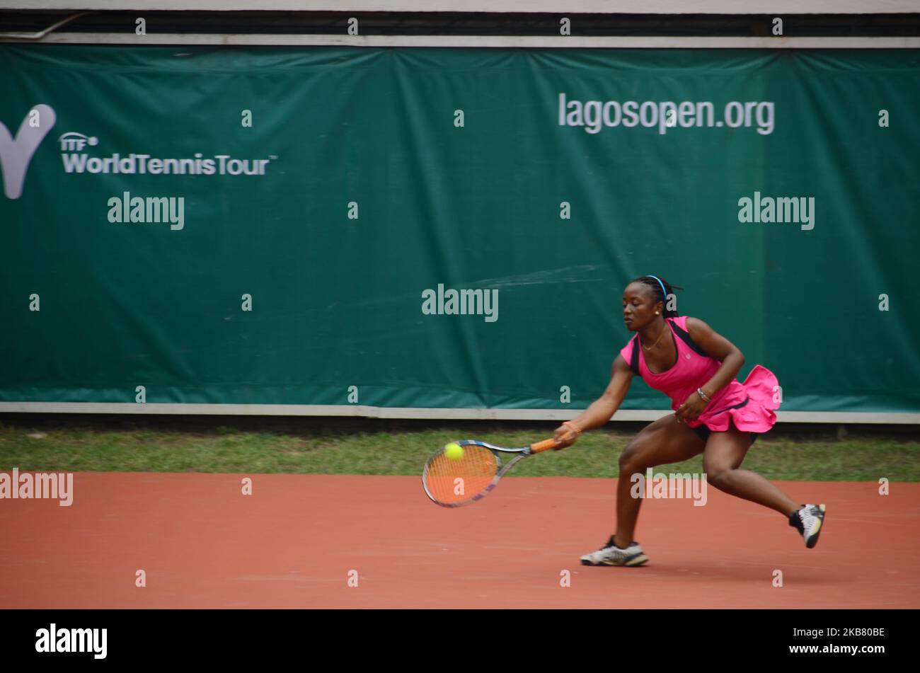 Blessing Samuel plays against Peace Udoh (NGA) during their 1R Qualifying match at Lagos Open 2019 on 7th October 2019 in Lagos, Nigeria. (Photo by Olukayode Jaiyeola/NurPhoto) Stock Photo