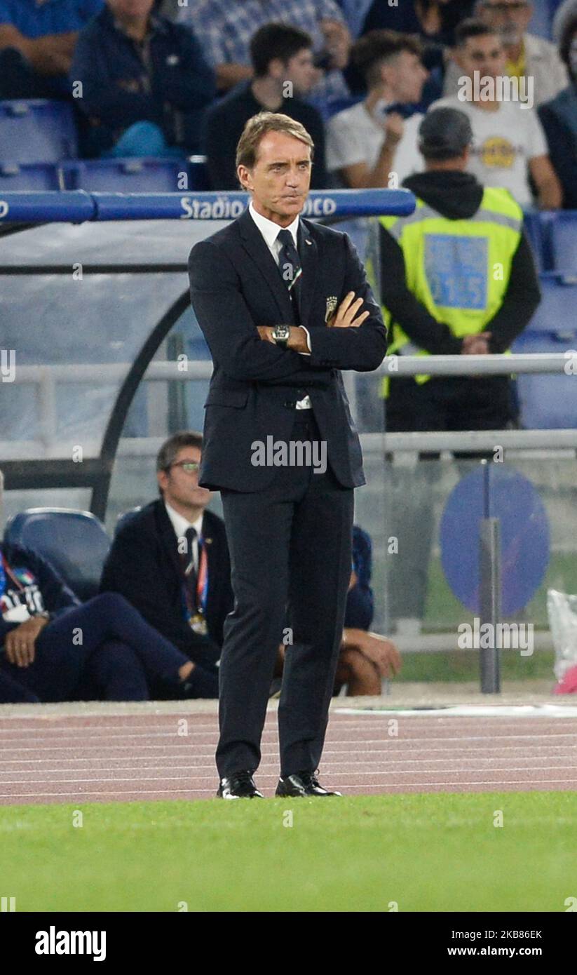 Roberto Mancini during the UEFA Euro 2020 qualifier between Italy and Greece on October 12, 2019 in Rome, Italy. (Photo by Silvia Lore/NurPhoto) Stock Photo