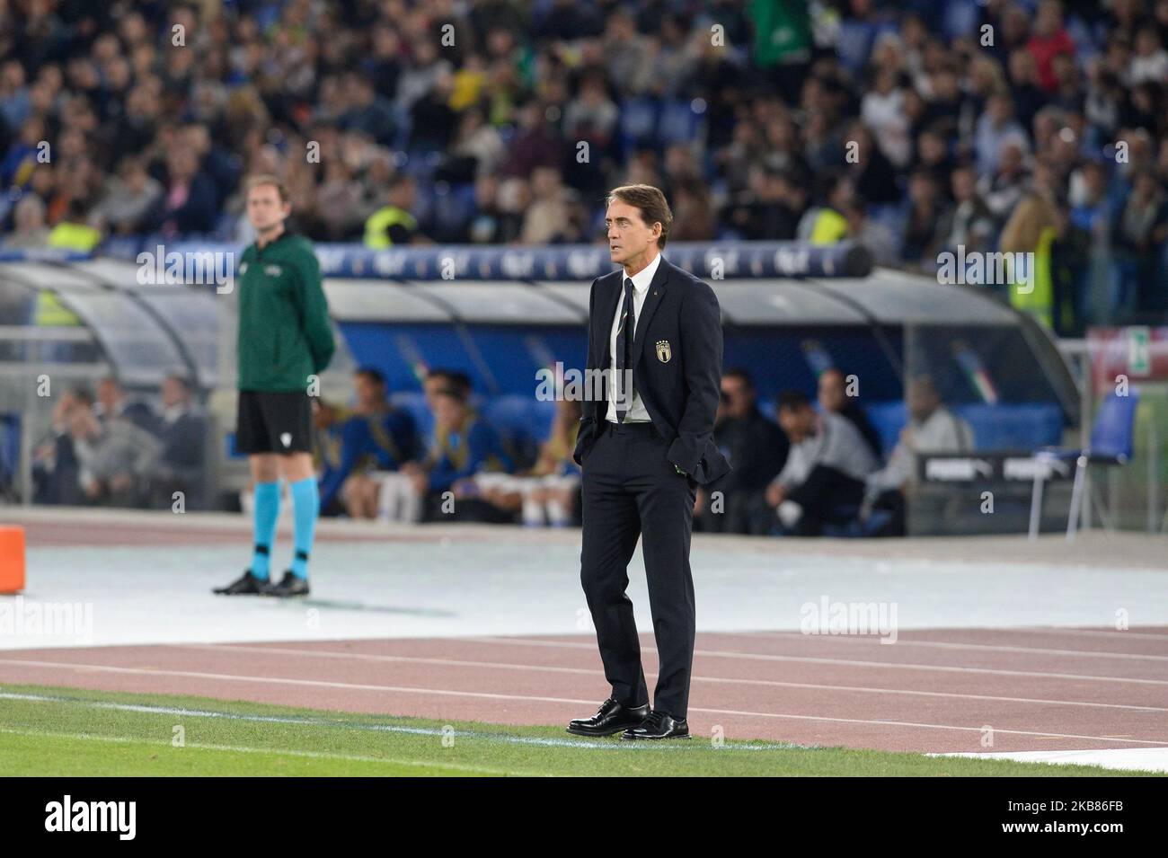Roberto Mancini during the UEFA Euro 2020 qualifier between Italy and Greece on October 12, 2019 in Rome, Italy. (Photo by Silvia Lore/NurPhoto) Stock Photo