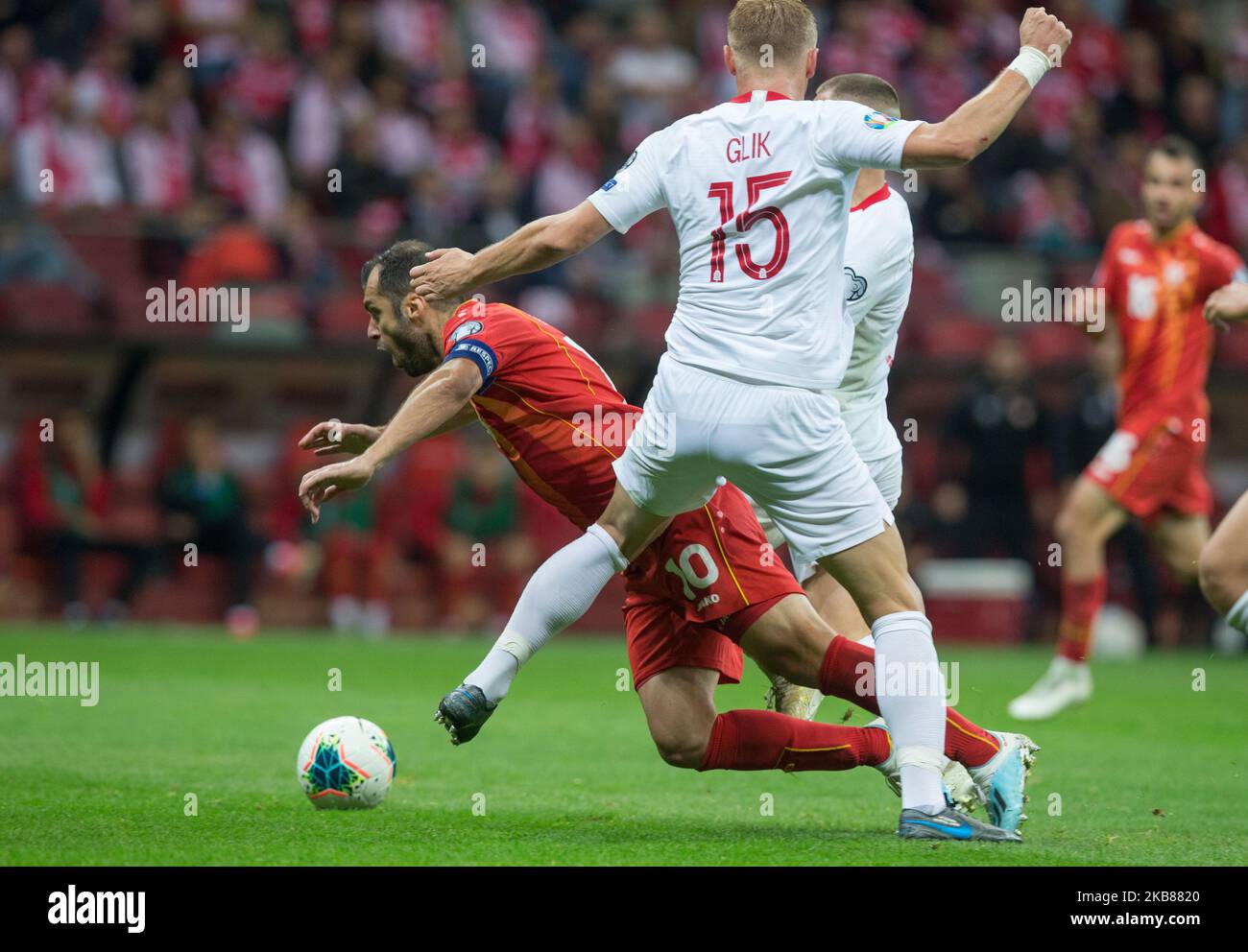Goran Pandev (MKD),Kamil Glik (POL) during the EURO Qualifier match between Poland v FYR Macedonia at the Stadion Narodowy on October 13, 2019 in Warsaw Poland. (Photo by Foto Olimpik/NurPhoto) Stock Photo