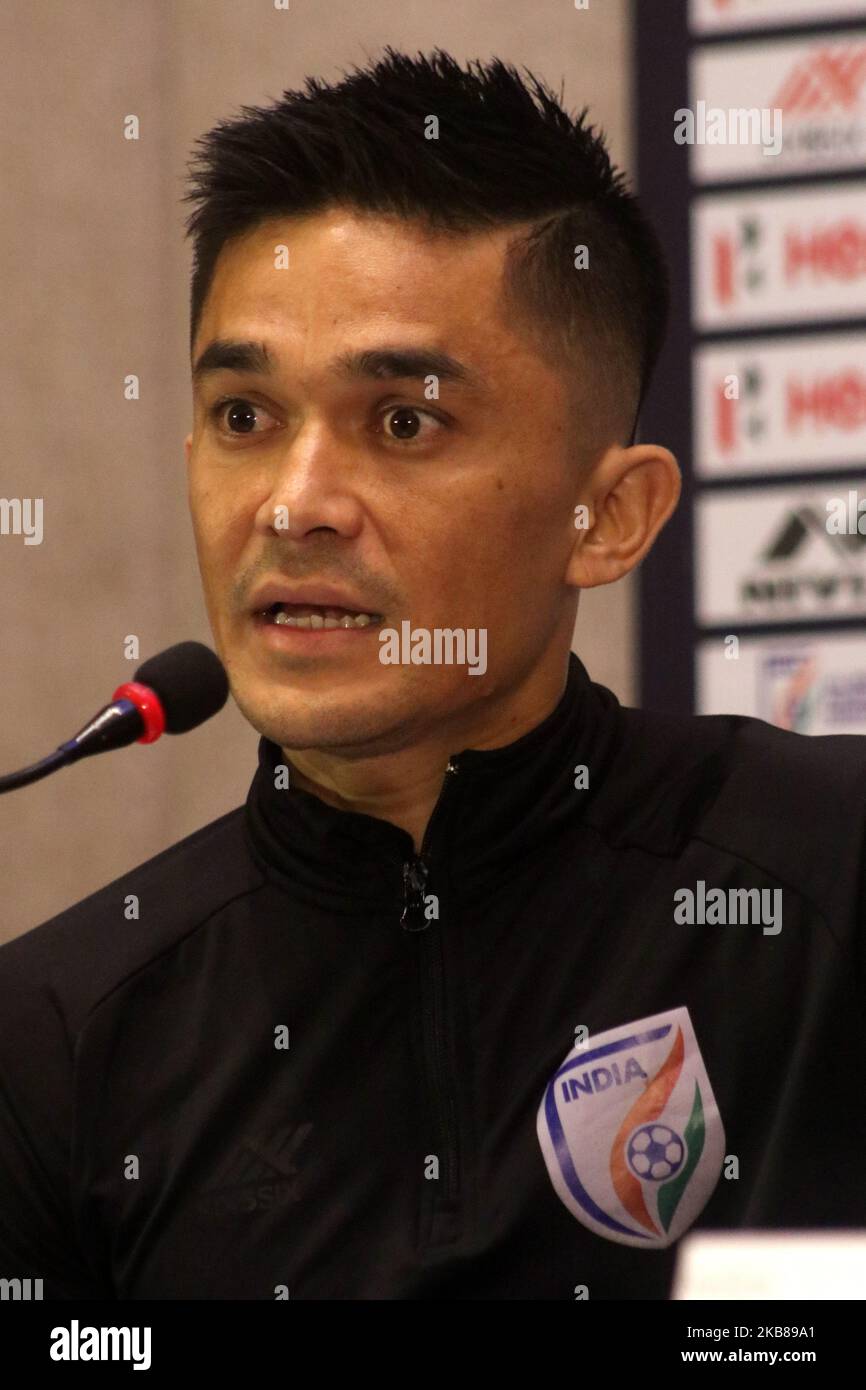 Indian football team Captain Sunil Chhetri at the meet the press for