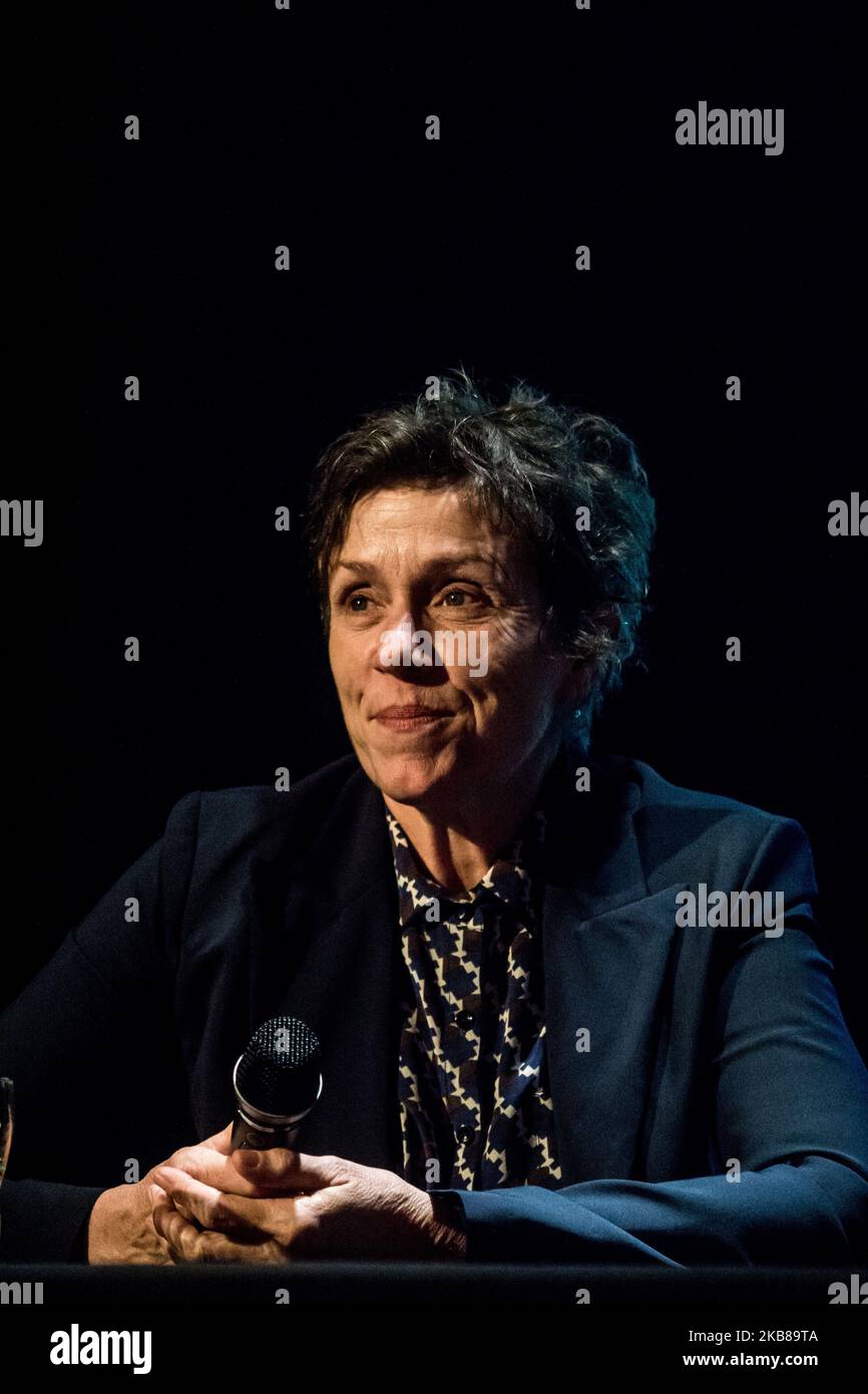 Actress Frances McDormand performs a masterlcass at the Festival Lumière in Lyon, France, on October 14, 2019. (Photo by Nicolas Liponne/NurPhoto) Stock Photo