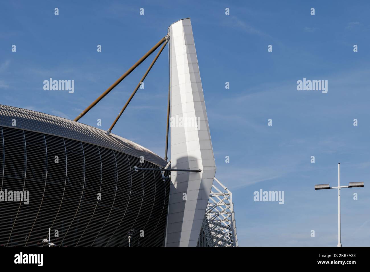 Selective focus view at the exterior structure of football stadium. Stock Photo