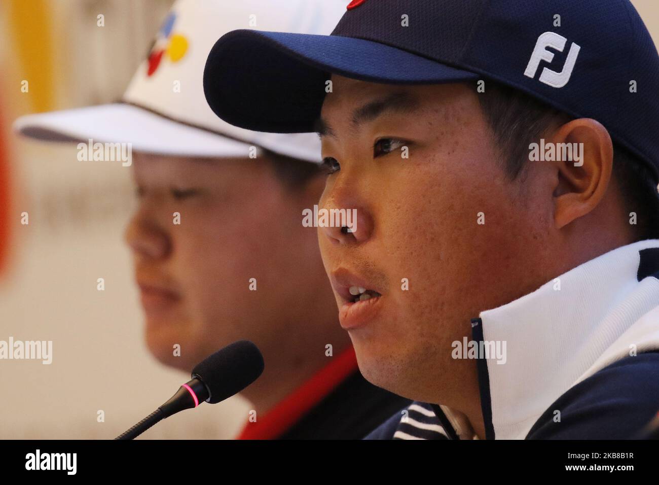 Byeong Hun Ahn of South Korea attend official interview at media center of Nine Bridge golf Club in Jeju, South Korea, on October 15, 2019. The CJ Cup Nine Bridges is every October held on PGA Tour Match. (Photo by Seung-il Ryu/NurPhoto) Stock Photo