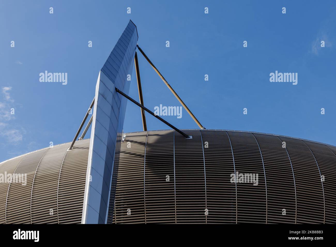Selective focus view at the exterior structure of football stadium. Stock Photo