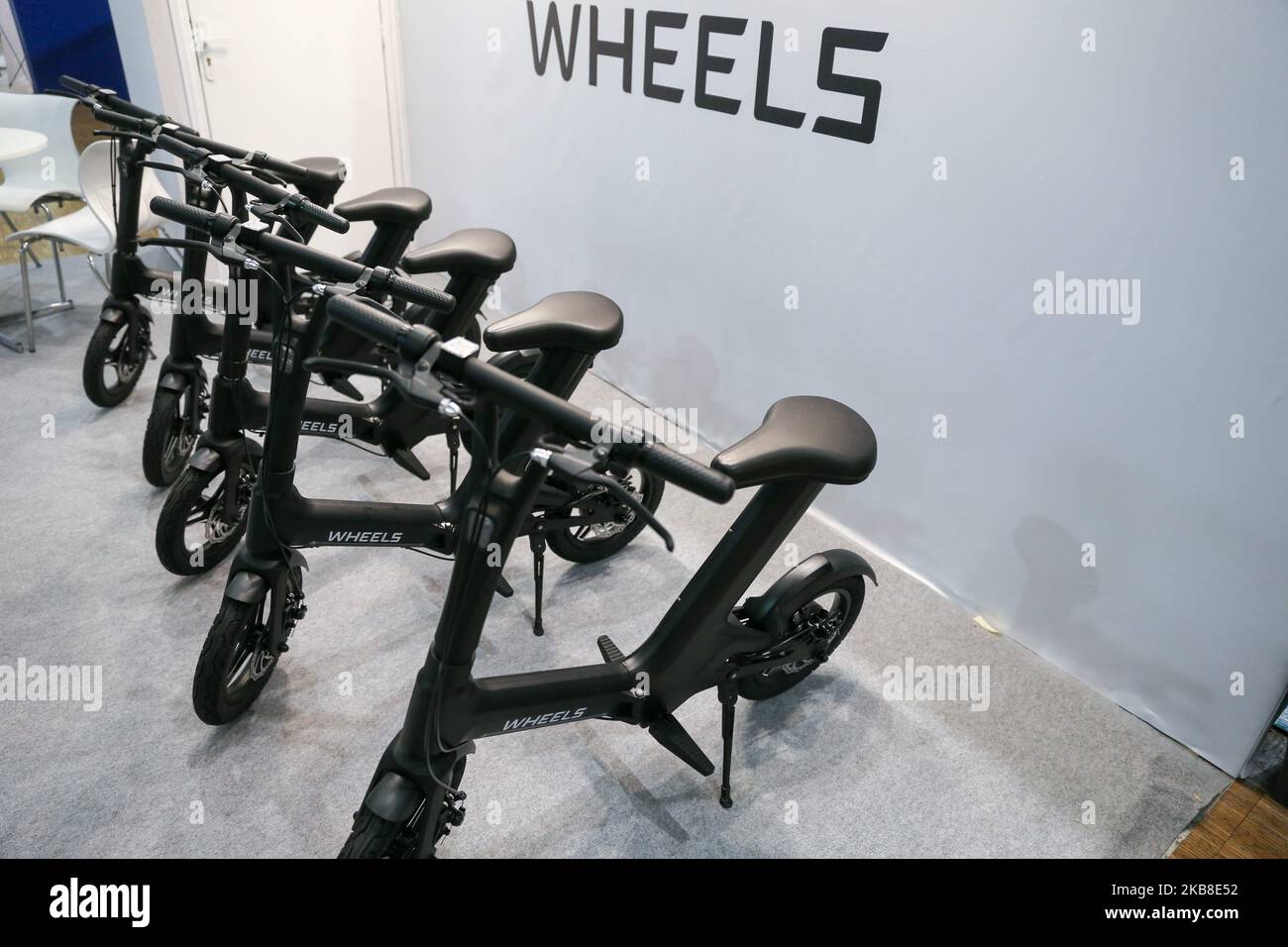 The American manufacturer Wheels exhibits bike at the Autonomy and Urban Mobility show, in Paris on October 16, 2019. (Photo by Michel Stoupak/NurPhoto) Stock Photo