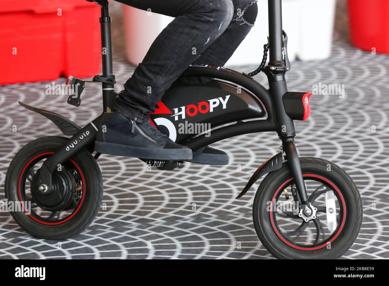 The French company Hoopy ebike exhibits an electric bike at the Autonomy and Urban Mobility show, in Paris on October 16, 2019. (Photo by Michel Stoupak/NurPhoto) Stock Photo