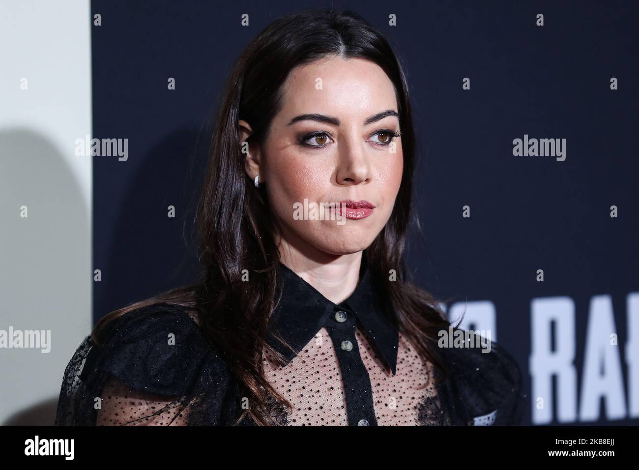 HOLLYWOOD, LOS ANGELES, CALIFORNIA, USA - OCTOBER 15: Actress Aubrey Plaza arrives at the Los Angeles Premiere Of Fox Searchlight's 'Jojo Rabbit' held at the Hollywood American Legion Post 43 on October 15, 2019 in Hollywood, Los Angeles, California, United States. (Photo by Xavier Collin/Image Press Agency/NurPhoto) Stock Photo