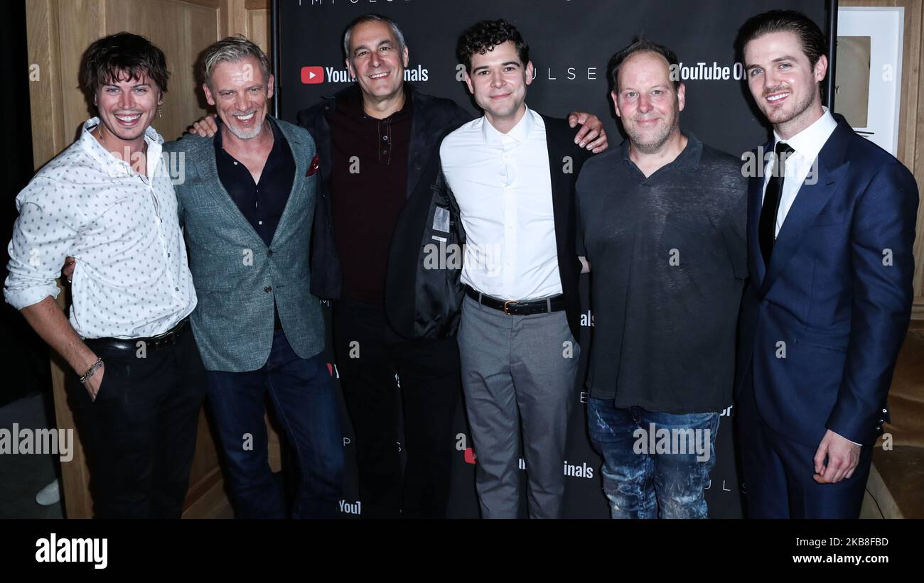 WEST HOLLYWOOD, LOS ANGELES, CALIFORNIA, USA - OCTOBER 15: Tanner Stine, Callum Keith Rennie, Daniel Maslany, Matt Gordon and Craig Arnold arrive at the Los Angeles Special Screening Of YouTube Original's 'Impulse' Season 2 held at San Vicente Bungalows on October 15, 2019 in West Hollywood, Los Angeles, California, United States. (Photo by Xavier Collin/Image Press Agency/NurPhoto) Stock Photo