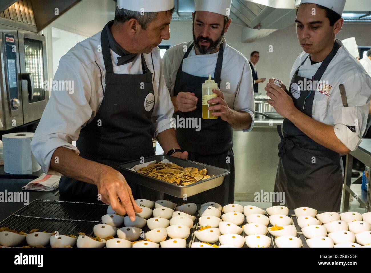 A welcome was given by the director of the city Florent Bonnetain before a culinary demonstration by the starred chef Régis Marcon. (Photo by Nicolas Liponne/NurPhoto) Stock Photo