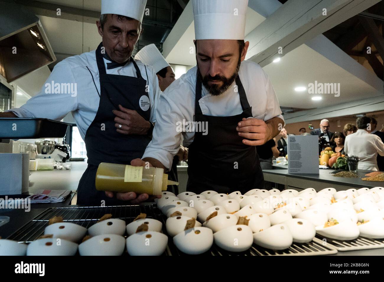 A welcome was given by the director of the city Florent Bonnetain before a culinary demonstration by the starred chef Régis Marcon. (Photo by Nicolas Liponne/NurPhoto) Stock Photo