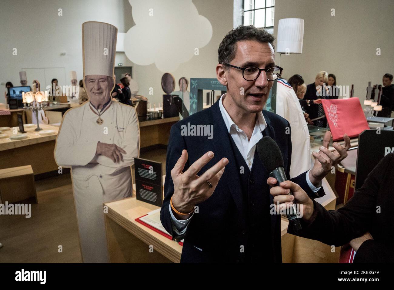 A welcome was given by the director of the city Florent Bonnetain before a culinary demonstration by the starred chef Régis Marcon. (Photo by Nicolas Liponne/NurPhoto) Stock Photo