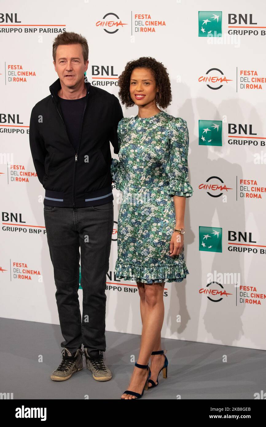 Edward Norton (regista/director) | Cast: Gugu Mbatha-Raw attend the photocall of the movie ''Motherless Brooklyn'' during the 14th Rome Film Festival on October 17, 2019 in Rome, Italy. (Photo by Mauro Fagiani/NurPhoto) Stock Photo