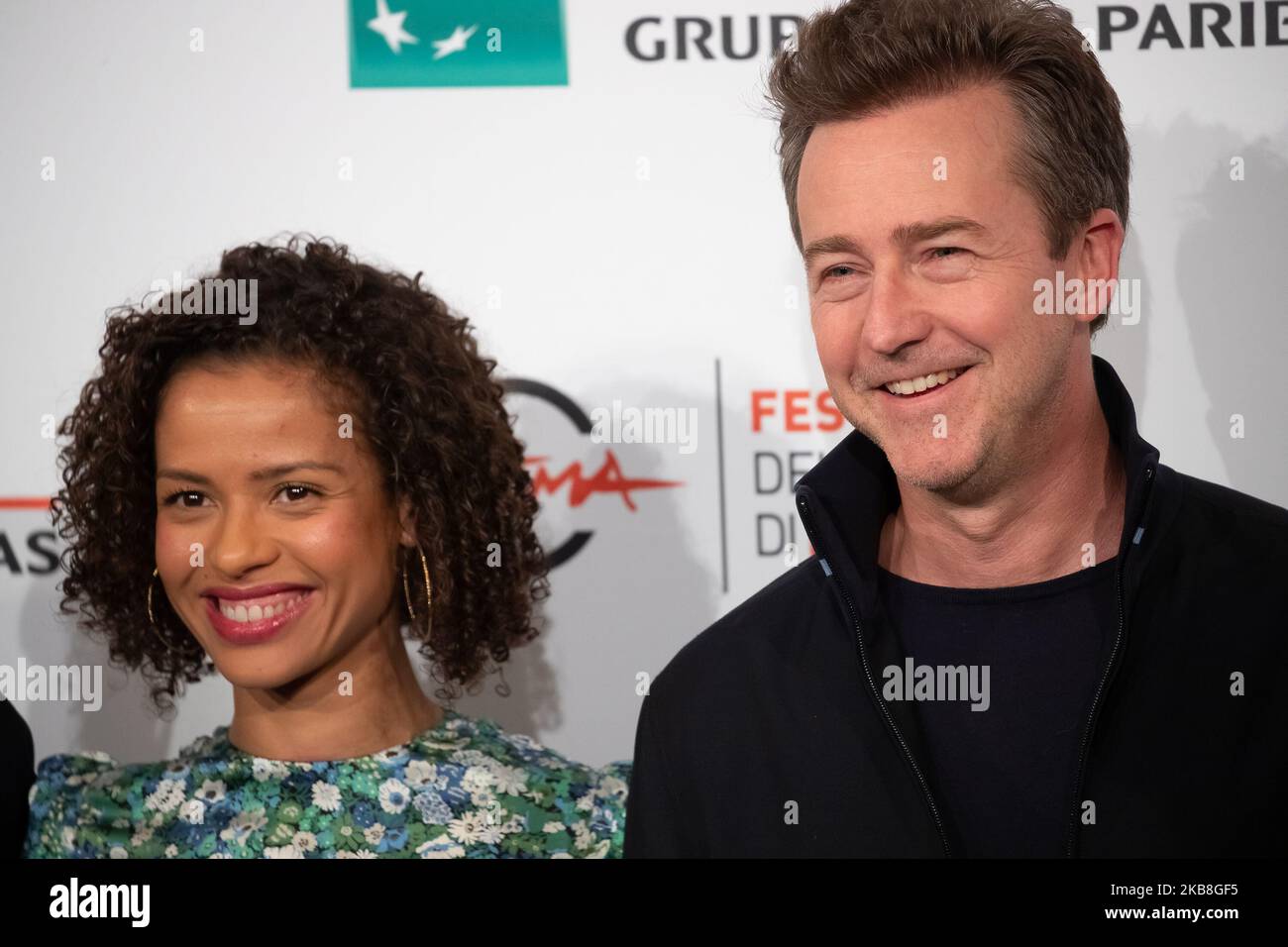 Edward Norton (regista/director) | Cast: Gugu Mbatha-Raw attend the photocall of the movie ''Motherless Brooklyn'' during the 14th Rome Film Festival on October 17, 2019 in Rome, Italy. (Photo by Mauro Fagiani/NurPhoto) Stock Photo