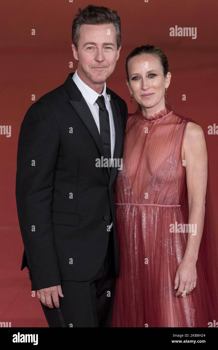 Edward Norton and his wife Shauna Robertson pose on the red carpet of the movie 'Motherless Brooklyn', at the Rome Film Fest, in Rome, Thursday, Oct. 17, 2019. (Photo by Massimo Valicchia/NurPhoto) Stock Photo