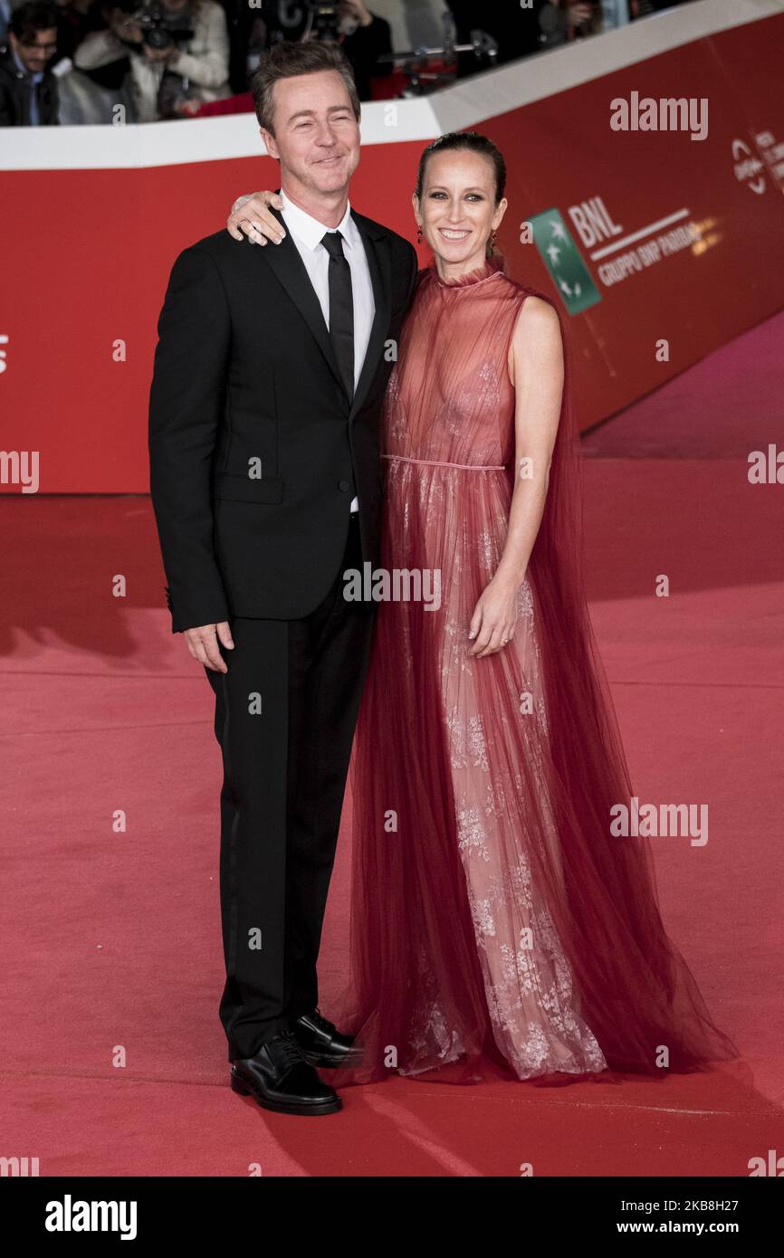 Edward Norton and his wife Shauna Robertson pose on the red carpet of the movie 'Motherless Brooklyn', at the Rome Film Fest, in Rome, Thursday, Oct. 17, 2019. (Photo by Massimo Valicchia/NurPhoto) Stock Photo