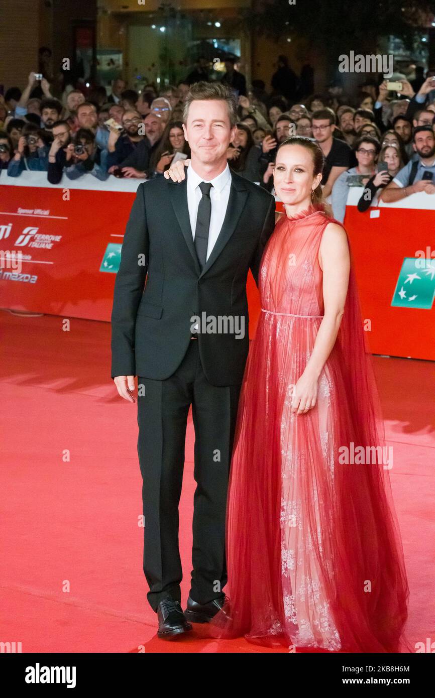 Edward Norton, Shauna Robertson attend the ''Motherless Brooklyn'' red carpet during the 14th Rome Film Festival on October 17, 2019 in Rome, Italy. (Photo by Mauro Fagiani/NurPhoto) Stock Photo