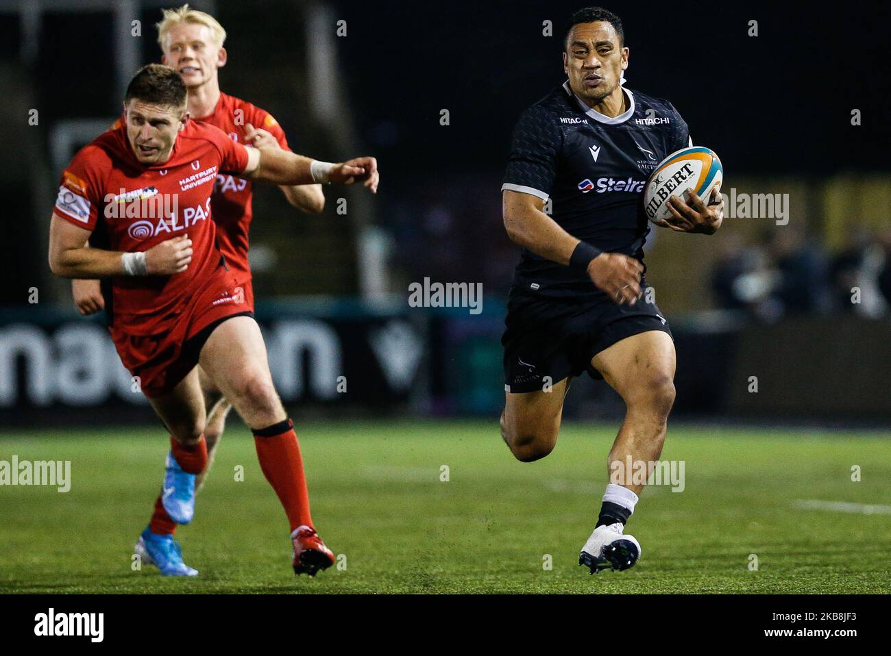 Sinoti Sinoti of Newcastle Falcons at his powerful best during the Greene King IPA Championship match between Newcastle Falcons and Hartpury College at Kingston Park, Newcastle on Friday 18th October 2019. (Photo by Chris Lishman/MI News/NurPhoto) Stock Photo