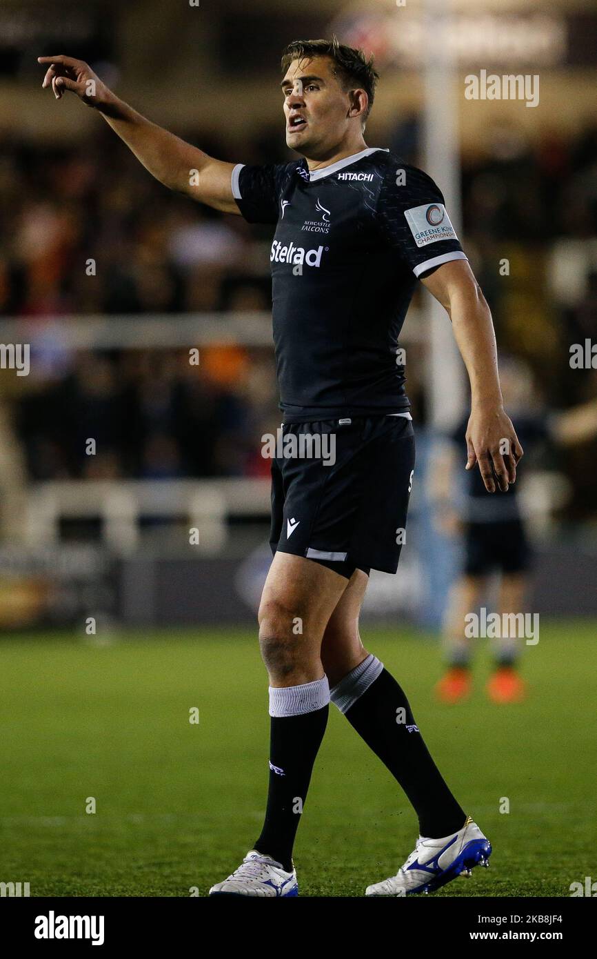 Toby Flood of Newcastle Falcons during the Greene King IPA Championship match between Newcastle Falcons and Hartpury College at Kingston Park, Newcastle on Friday 18th October 2019. (Photo by Chris Lishman/MI News/NurPhoto) Stock Photo