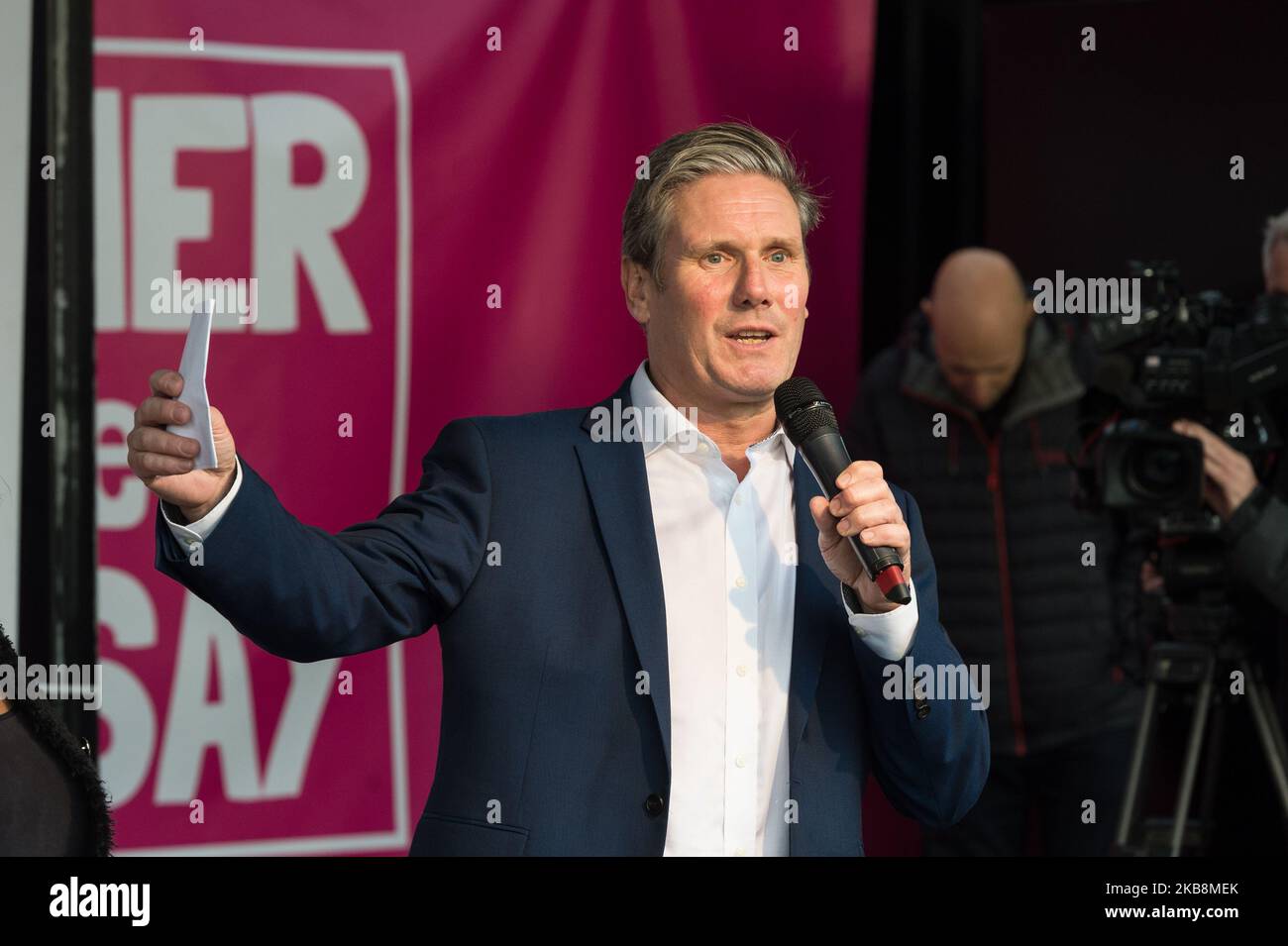 Shadow Brexit Secretary Keir Starmer speaks during a rally in Parliament Square as hundreds of thousands of people take part in the anti-Brexit 'Together for the Final Say' march through central London to demand a public vote on the outcome of Brexit on 19 October, 2019 in London, England. The demonstration coincides with an emergency Saturday session of Parliament where MPs witheld approval for Boris Johnson's EU withdrawal deal. (Photo by WIktor Szymanowicz/NurPhoto) Stock Photo