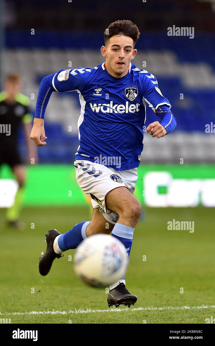 Oldham's Lewis McKinney in action during the Sky Bet League 2 match between Oldham Athletic and Macclesfield Town at Boundary Park, Oldham on Saturday 19th October 2019. (Photo by Eddie Garvey /MI News/NurPhoto) Stock Photo