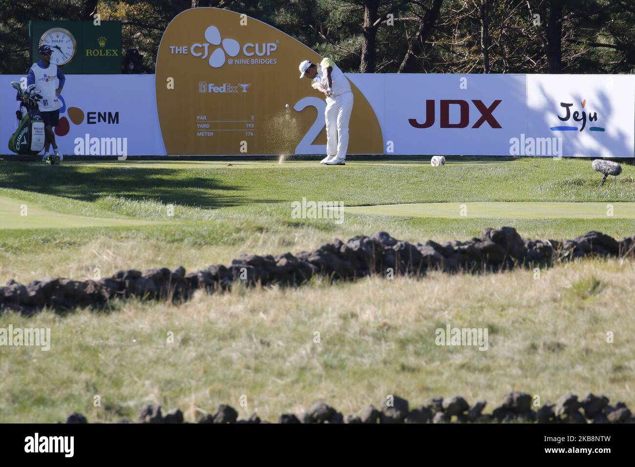 Hideki Matsuyama of Japan action on the green during an PGA Tour The CJ Cup Nine Bridges Final Round at Nine Bridges Golf Club in Jeju, South Korea, on October 20, 2019. (Photo by Seung-il Ryu/NurPhoto) Stock Photo