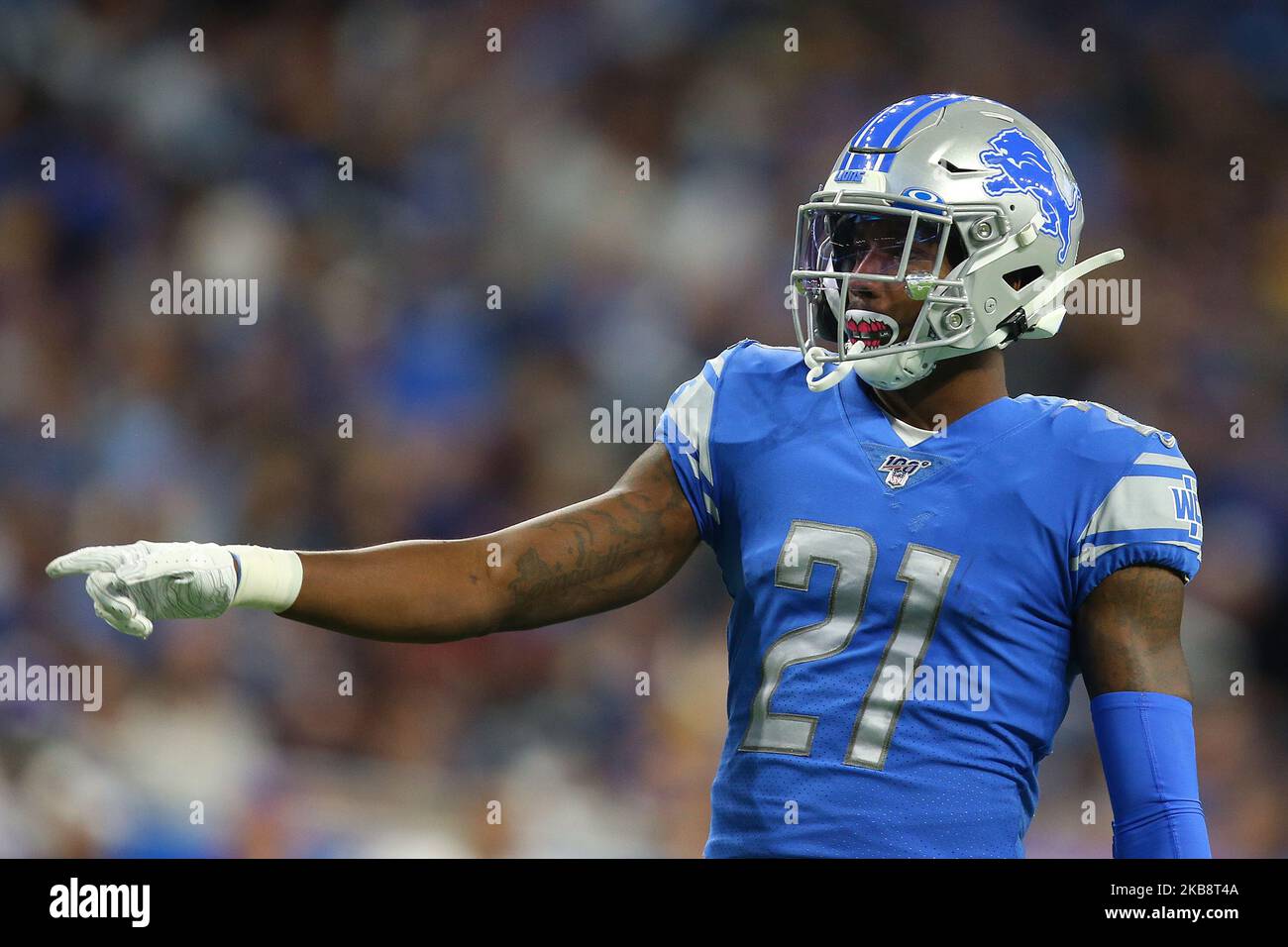Detroit Lions defensive back Tracy Walker (21) gesures during the first half of an NFL football game against the Minnesota Vikings in Detroit, Michigan USA, on Sunday, October 20, 2019. (Photo by Amy Lemus/NurPhoto) Stock Photo