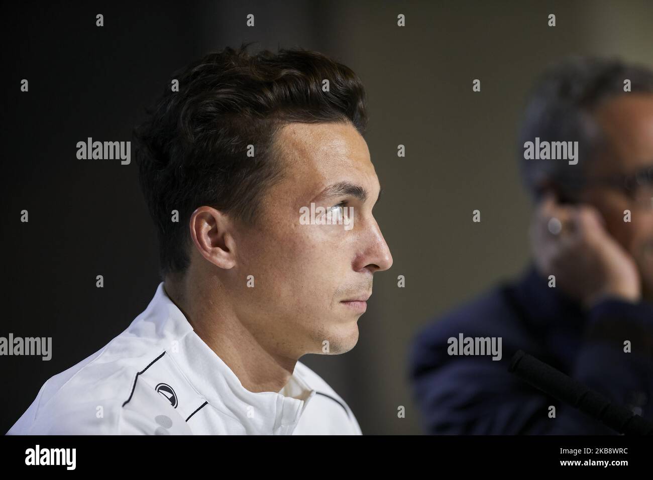 Julian Baumgartlinger during the Press Conference before the UEFA Champions League match between Atletico de Madrid and Bayer 04 Leverkusen at Wanda Metropolitano Stadium in Madrid, Spain. October 21, 2019. (Photo by A. Ware/NurPhoto) Stock Photo
