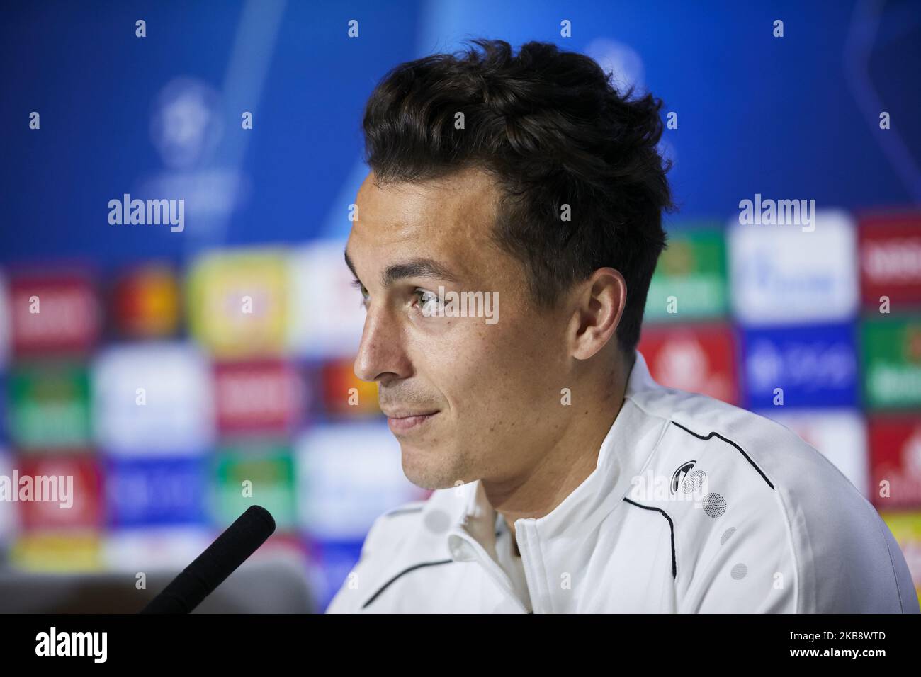 Julian Baumgartlinger during the Press Conference before the UEFA Champions League match between Atletico de Madrid and Bayer 04 Leverkusen at Wanda Metropolitano Stadium in Madrid, Spain. October 21, 2019. (Photo by A. Ware/NurPhoto) Stock Photo