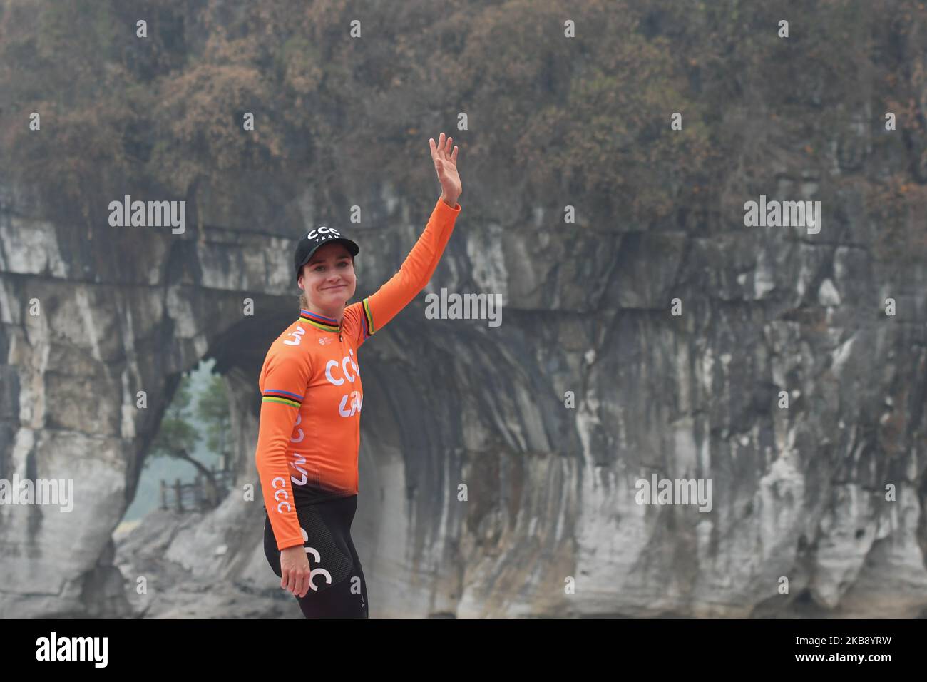Marianne Vos of Netherlands and Team CCC Liv, seen during the Cycling Tour de Guangxi 2019 Awards Ceremony, as she wins 2019 Women's WorldTour. On Tuesday, October 22, 2019, in Guilin, Guangxi Region, China. (Photo by Artur Widak/NurPhoto) Stock Photo