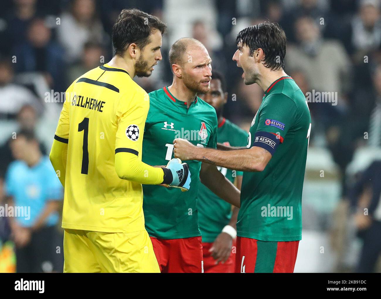 Guilherme, Benedikt Howedes and Vedran Corluka during the UEFA Champions League Group stage match FC Juventusv v FC Lokomotiv Moskva at the Allianz Stadium in Turin, Italy on October 22, 2019 (Photo by Matteo Ciambelli/NurPhoto) Stock Photo