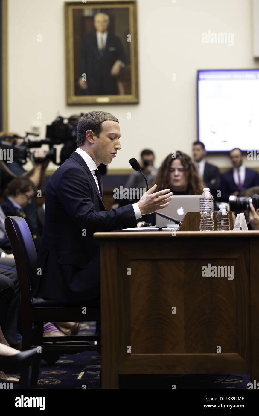 The Facebook CEO, Mark Zuckerberg, testified before the House Financial Services Committee on Wednesday October 23, 2019 Washington, D.C. (Photo by Aurora Samperio/NurPhoto) Stock Photo