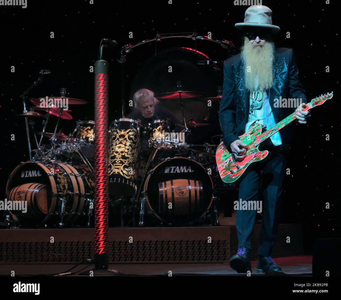 Frank Beard (left) and Billy Gibbons of the band ZZ Top perform in concert at the King Center