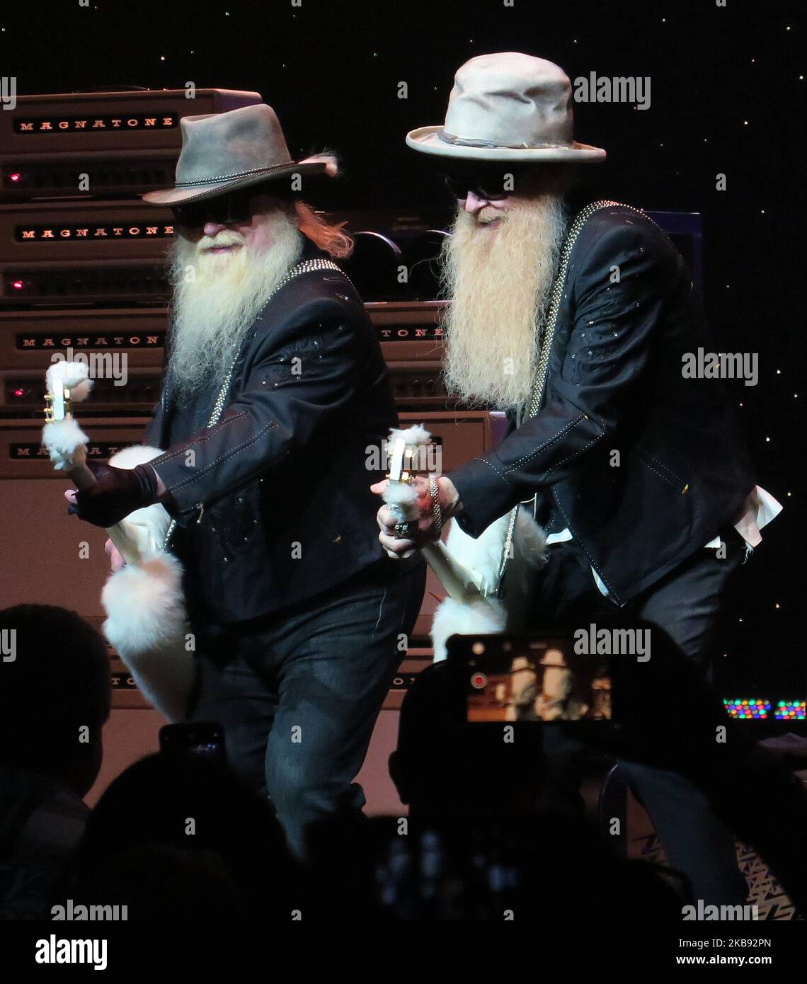 Dusty Hill (left) and Billy Gibbons of the band ZZ Top perform in
