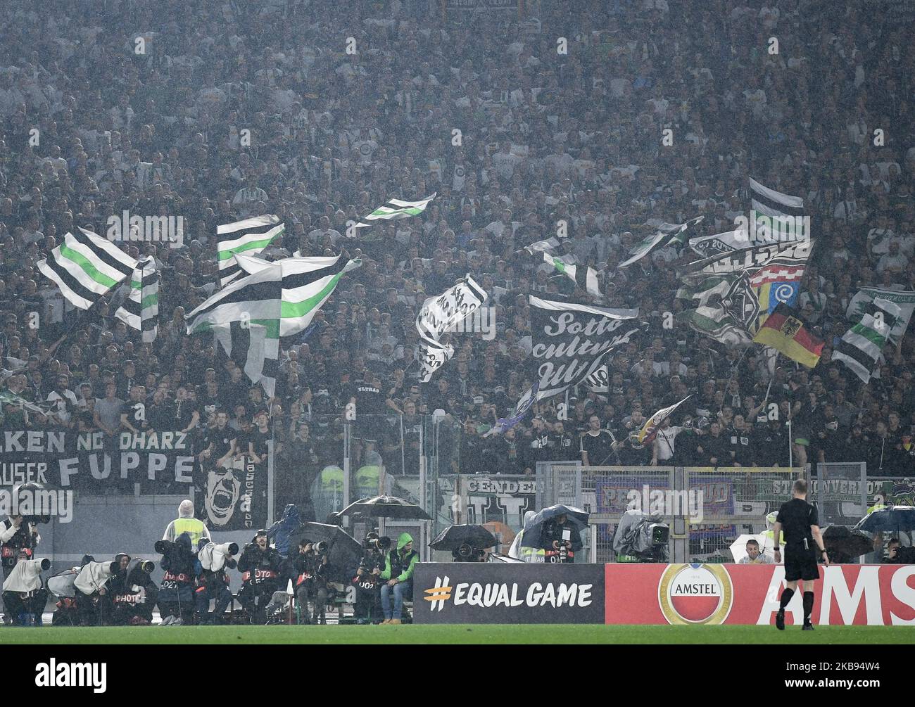 Borussia Monchengladbach supporters during the UEFA Europa League group stage match between AS Roma and Borussia Monchengladbach at Stadio Olimpico, Rome, Italy. (Photo by Giuseppe Maffia/NurPhoto) Stock Photo