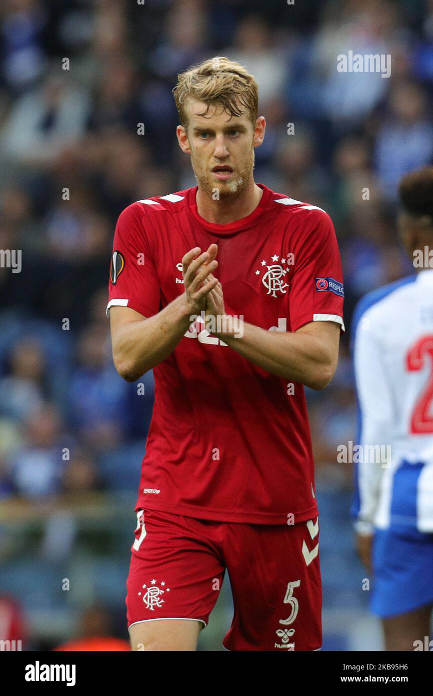 Filip Helander defender of Rangers FC reacts during the UEFA Europa League group G match between FC Porto and Rangers FC, at Dragao Stadium on October 24, 2019 in Porto, Portugal. (Photo by Paulo Oliveira / DPI / NurPhoto) Stock Photo