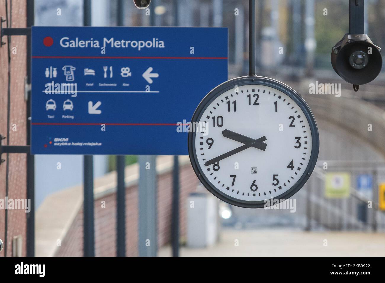 Railway station clock is seen in Gdansk, Poland on 26 October 2019 On