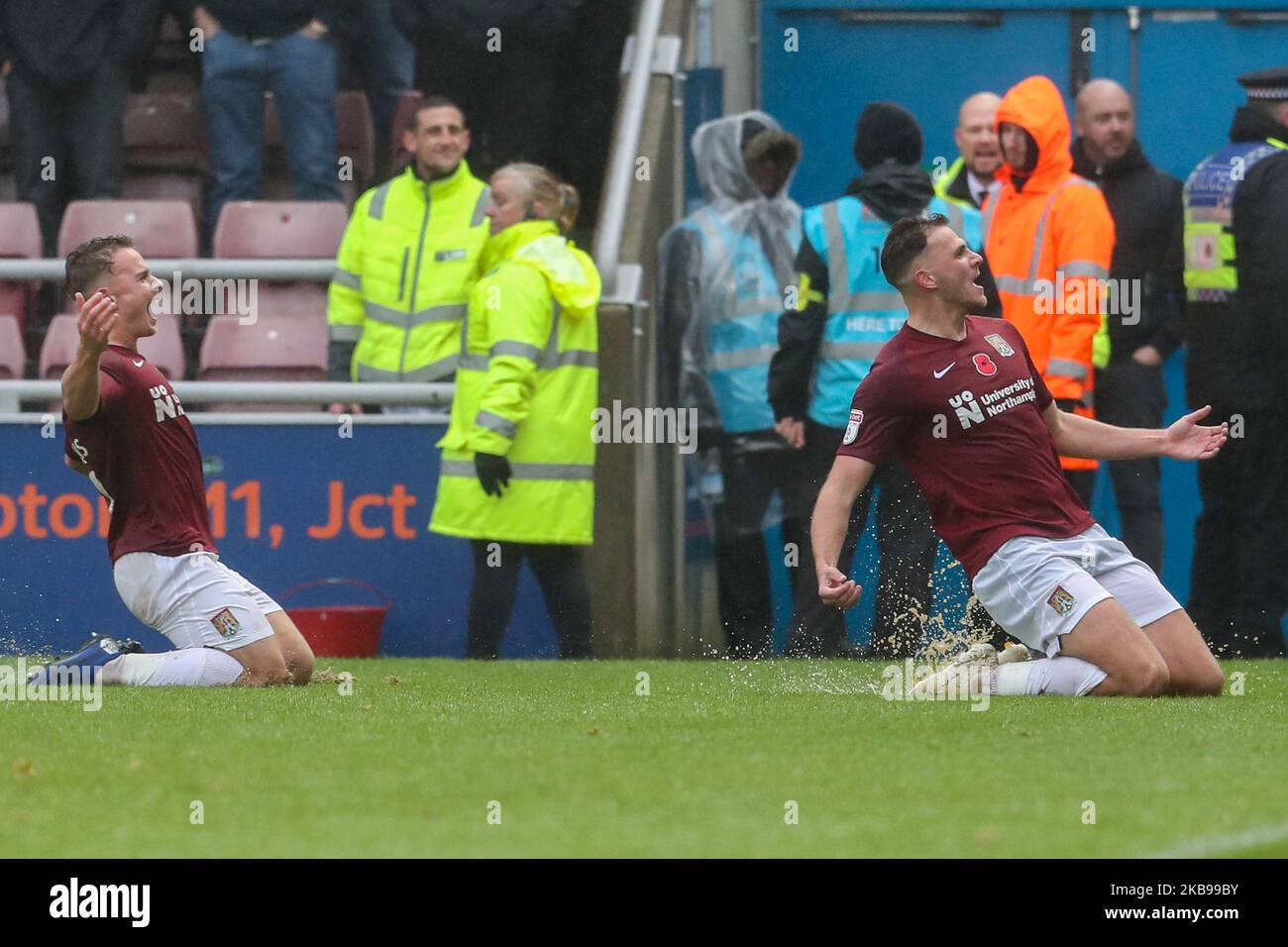 Harry Smith celebrates after scoring for Northampton Town, to take the lead making it 1 - 0 against Cambridge United, during the Sky Bet League 2 match between Northampton Town and Cambridge United at the PTS Academy Stadium, Northampton on Saturday 26th October 2019. (Photo by John Cripps/MI News/NurPhoto) Stock Photo