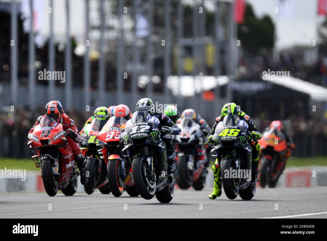 Riders battle for position as the Australian MotoGP race begins at the ...
