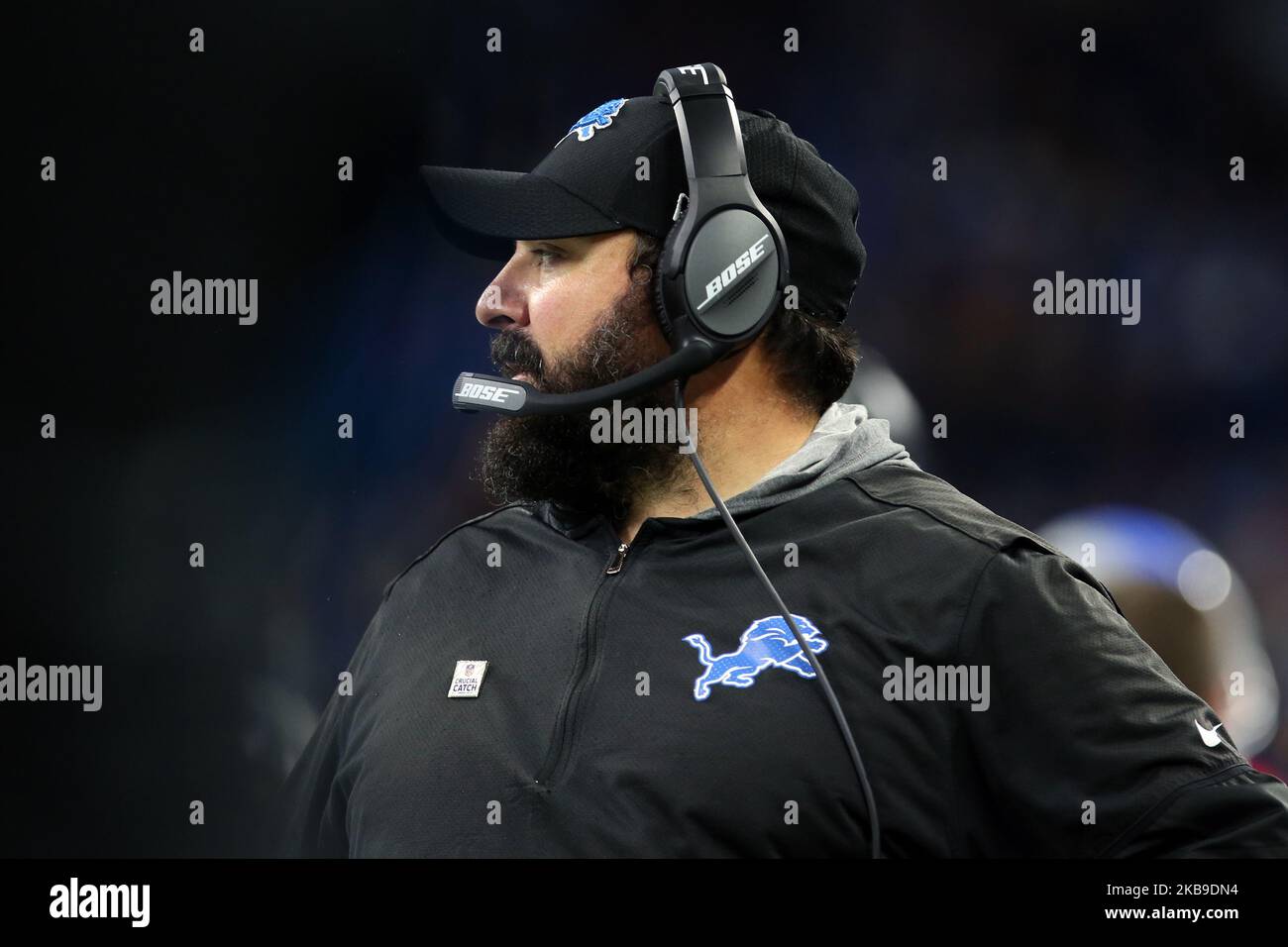 Detroit Lions head coach Matt Patricia looks on during the second half of an NFL football game against the New York Giants in Detroit, Michigan USA, on Sunday, October 27, 2019. (Photo by Amy Lemus/NurPhoto) Stock Photo
