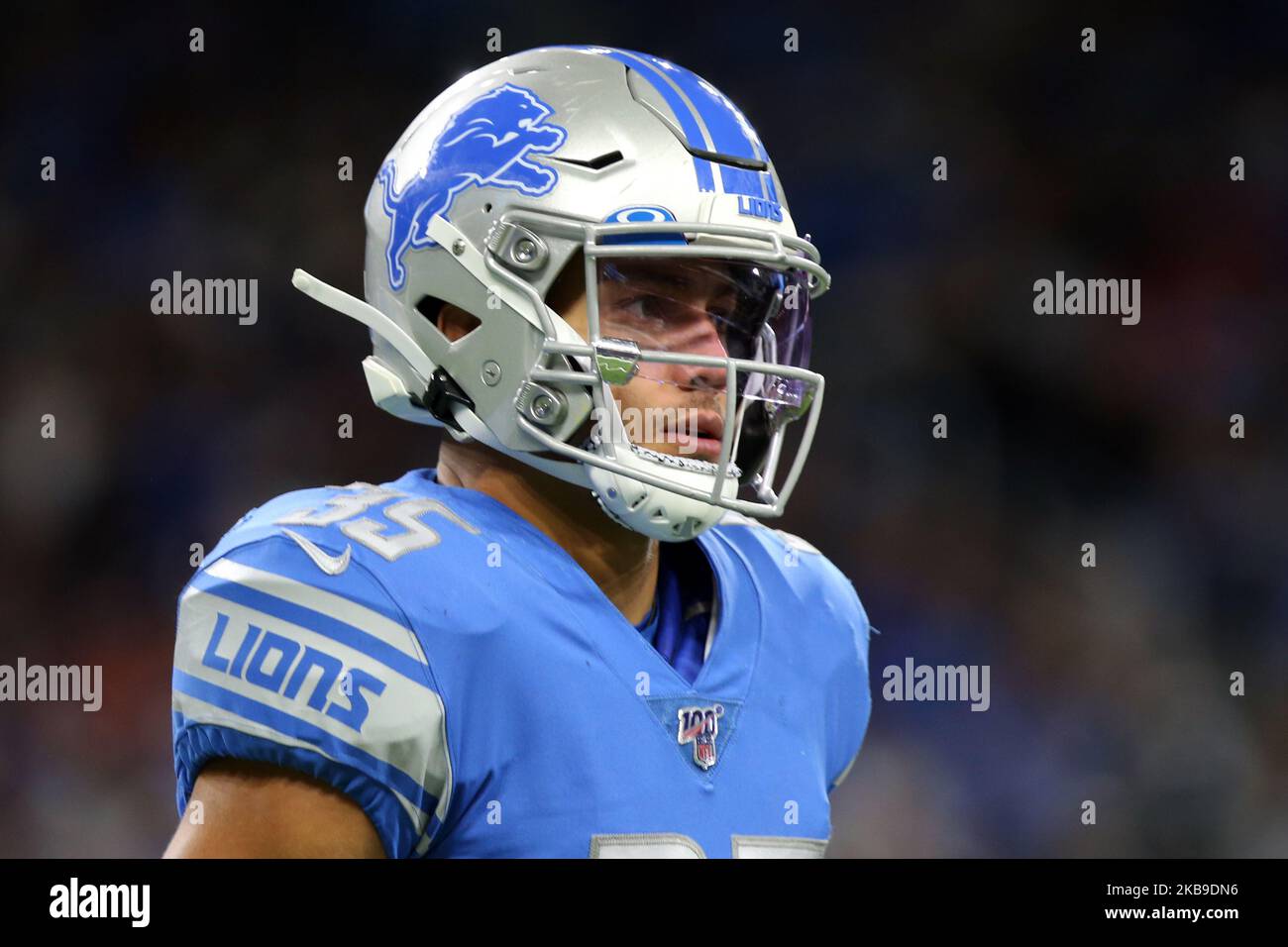 Detroit Lions defensive back Miles Killebrew (35) runs off the field during the second half of an NFL football game against the New York Giants in Detroit, Michigan USA, on Sunday, October 27, 2019. (Photo by Amy Lemus/NurPhoto) Stock Photo