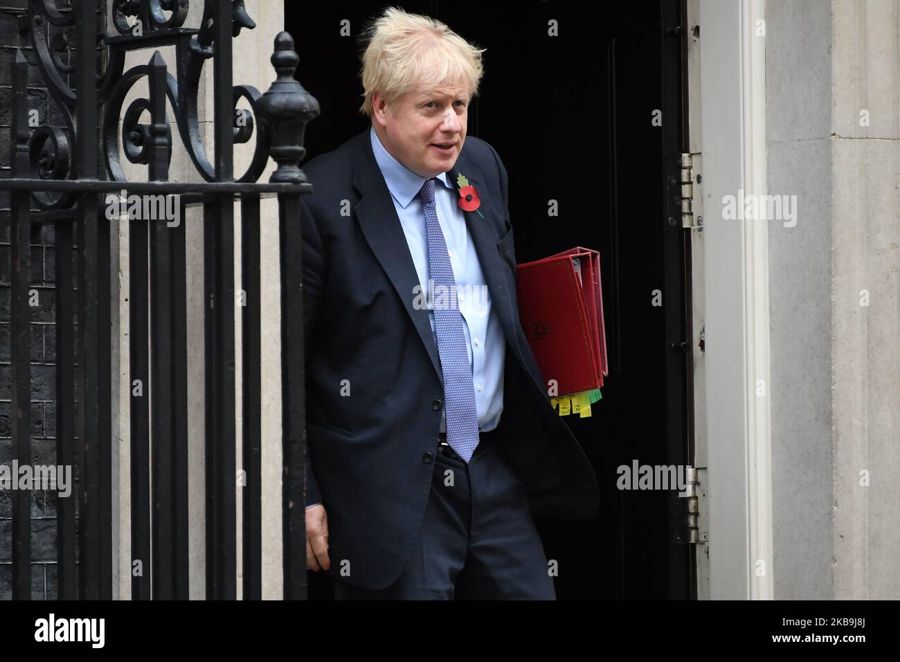 British Prime Minister Boris Johnson leaves 10, Downing Street ahead of the weekly PMQs session on October 30, 2019 in London, England. (Photo by Alberto Pezzali/NurPhoto) Stock Photo