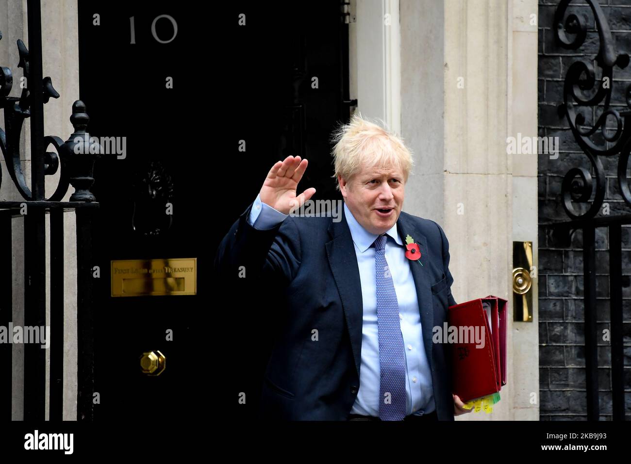 British Prime Minister Boris Johnson leaves 10, Downing Street ahead of the weekly PMQs session on October 30, 2019 in London, England. (Photo by Alberto Pezzali/NurPhoto) Stock Photo