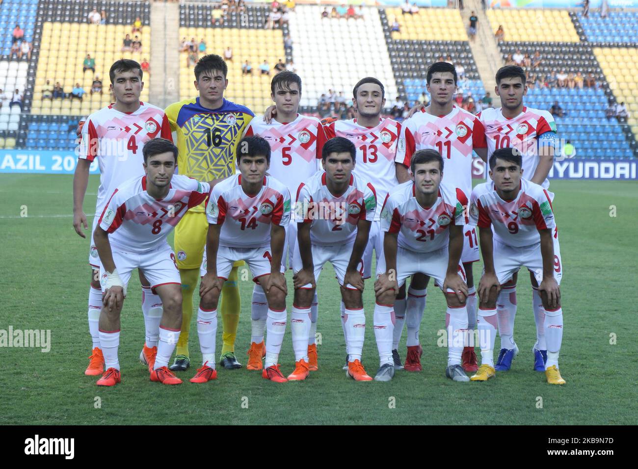 The starting line up of Tajikistan before the FIFA U-17 World Cup Brazil 2019 group E match between Spain and Tajikistan at Estadio Kleber Andrade on October 31, 2019 in Vitoria, Brazil. (Photo by Gilson Borba/NurPhoto) Stock Photo
